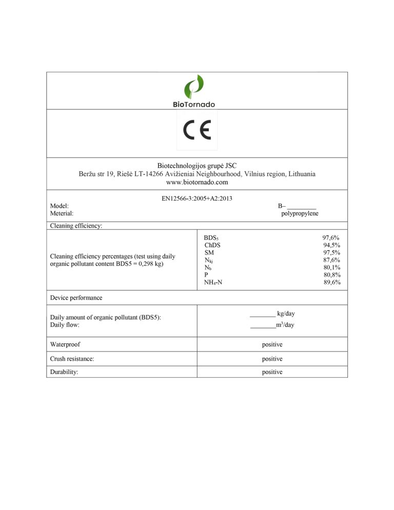 BioTornado CE Marking Certificate
