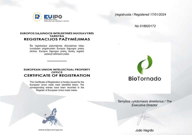 BioTornado - EU Patent Certificate